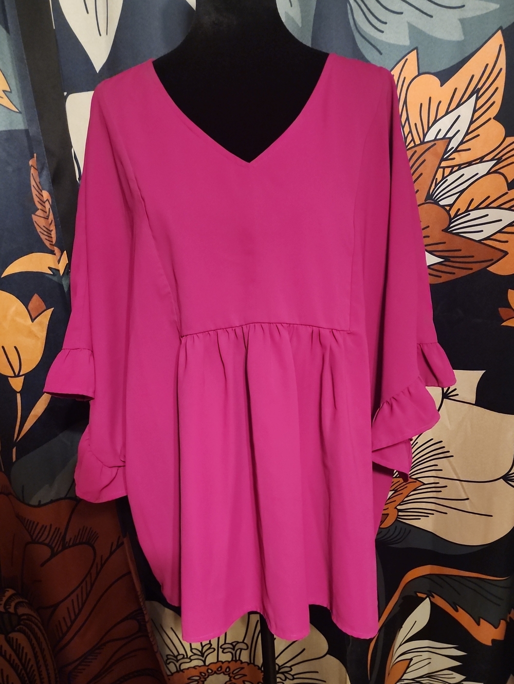 Andree Hot Pink V-Neck Ruffle Sleeve Mini Dress
